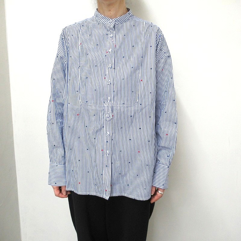 PONT DE CHALONS ドットハート刺繍ビブヨークシャツ /BLストライプ20